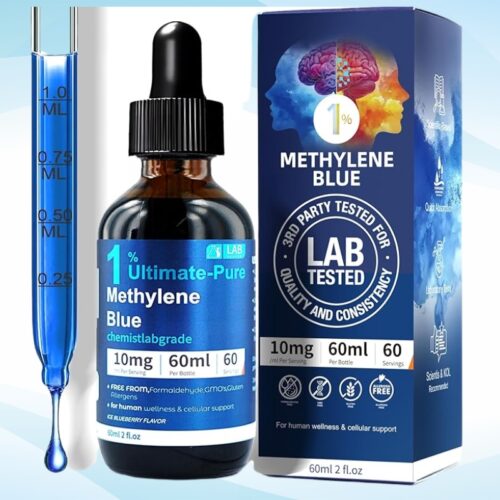 Methylene Blue 1% Solution | 10mg/ml for Humans | Third-Party Lab Tested of Ultra High Purity | 60ml Liquid Drops | Formaldehyde & Alcohol-Free | Beginner-Friendly Formula